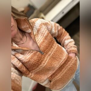 ROXY Sherpa Pullover Jacket - Orange and Cream